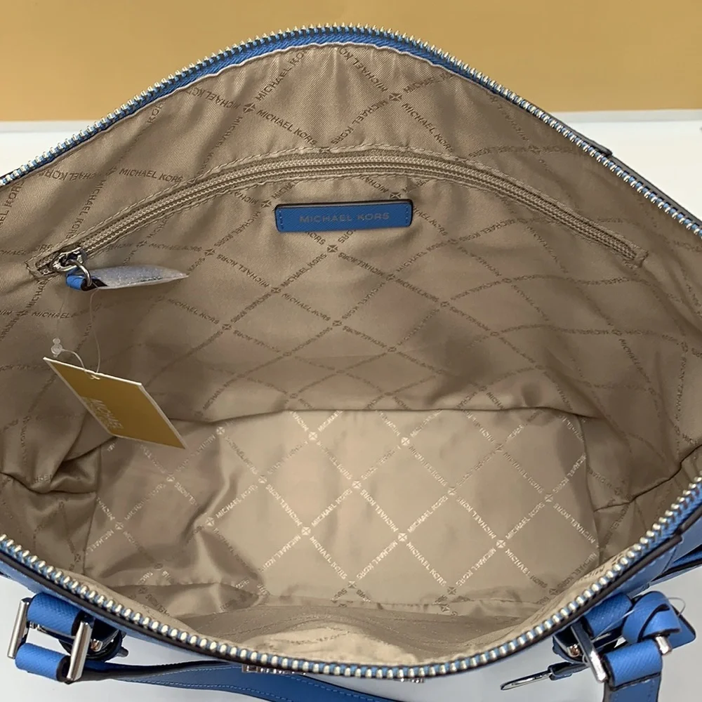 MICHAEL KORS Jet Set Large Crossgrain Leather Top-Zip Charlotte Tote Bag NWT